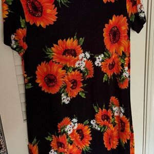Black and Orange Midi Dress with Crew Neck